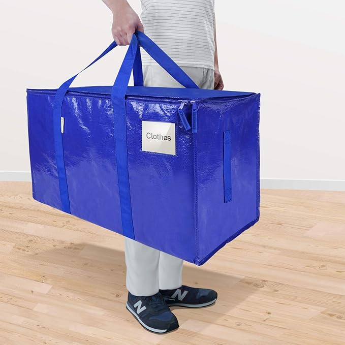 TICONN 8 Pack Extra Large Moving Bags with Zippers & Carrying Handles, Heavy-Duty Storage Tote Moving Boxes for Space Saving (8 Pack, Blue)