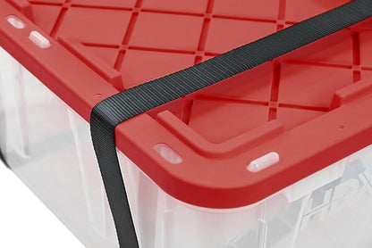 CX BLACK & YELLOW, XTRA TALL 27-Gallon Heavy Duty Clear Storage Container & Snap-Tight Lid, Clear & Red (28.5L x 19.4W x 15.2H), Weather-Resistant, Stackable, See-Through Organization Tote