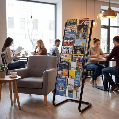 Zonon 57" Magazine Rack Floor Holder 18 Pockets Tiered Display Holder Floor Standing Brochure Display Stand for Books Newspaper Catalogs Libraries Retail Stores Shop Exhibitions Office