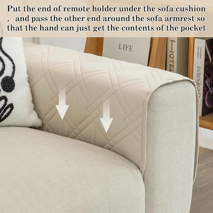 HADEEONG Couch Armrest Organizer Remote Control Holder Bedside Caddy with 6 Pockets, Non-Slip Armchair Caddy Sofa Armrest Organizer for Tv Remote Control, Magazine, Cell Phone, Beige