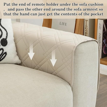 HADEEONG Couch Armrest Organizer Remote Control Holder Bedside Caddy with 6 Pockets, Non-Slip Armchair Caddy Sofa Armrest Organizer for Tv Remote Control, Magazine, Cell Phone, Beige