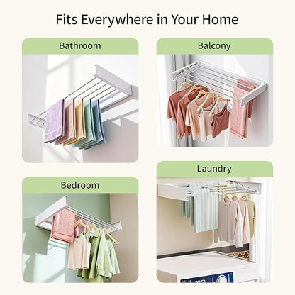 Wall Mounted Drying Rack for Laundry Retractable Clothes Dryer Racks 31.5” with 60 lb Capacity, Heavy Duty Clothing Drying Rack Foldable Space-Saving Design for Indoor & Outdoor