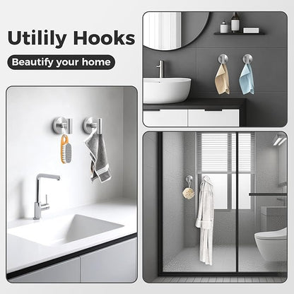 WingWider Shower Hooks for Inside Shower,No-Drill Removable&Reusable Towel Hooks for Bathroom,Heavy Duty Suction Cup Hooks for Glass Window,4 Packs(Silver)