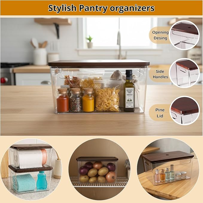 Nina's Stackable Storage With Wood Pine Top for Laundry Room Organization, Extra Large Trash Bag/Garbage Bag Dispenser, Under Sink Organizer, Pantry Organizers , Trash Holder