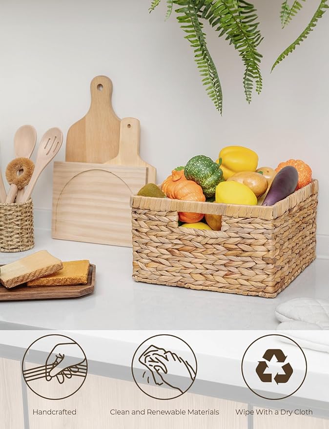 StorageWorks Garbage Bag Dispenser with Lid, Decorative Water Hyacinth Storage Baskets