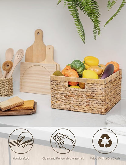 StorageWorks Garbage Bag Dispenser with Lid, Decorative Water Hyacinth Storage Baskets