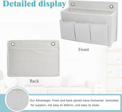 2-Pack Wall Hanging Organizer Bag/Hanging Baskets with Large Mesh Compartment & 3 Pockets，Over the Door Organizer Space Saving Storage for Bedroom,RV Camper, Closet (White-2 Pack)