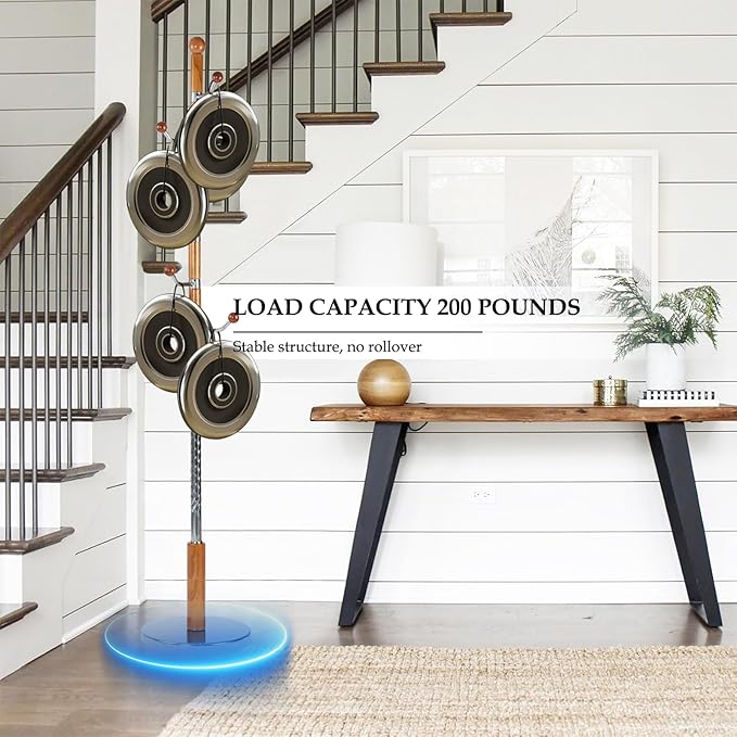 Wood Coat Rack Freestanding, Natural Coats Tree Stand with 14 Hooks, 73" Sturdy and Easy Assembly Coat Rack Stand for Entryway, Hallway, Bedroom, Bags, Hats (Metal Disc Base, Walnut Swivel Hook)