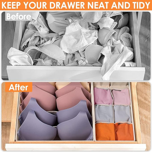 Criusia 6 Pack Sock Underwear Drawer Organizer Dividers, 58 Cell Foldable Fabric Dresser Closet Organizers and Storage Bins for Clothing, Baby Clothes, Bra, Panty, Scarf, Ties (Beige)