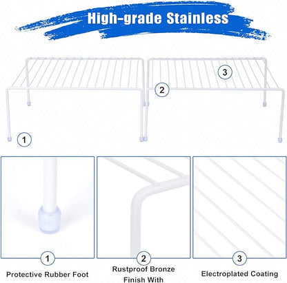 Medium (13.1 x 10.2 Inch) Cabinet Storage Shelf Rack, Shelves，Kitchen Counter and Cabinet Shelf, Storage Rack Organizer for Kitchen, Fridge, Cabinet, Bathroom Cupboard& Pantry (2, White)