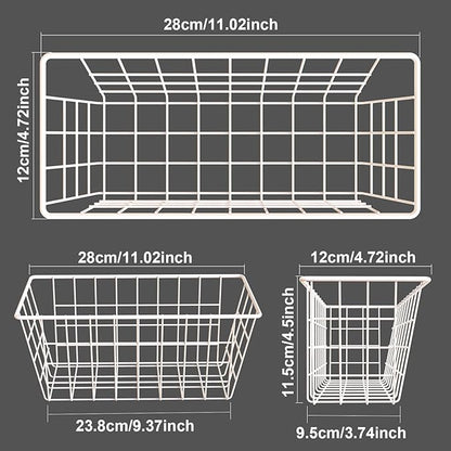 MaraFansie Wall Wire Baskets Adhesive Basket Hanging Kitchen Baskets No Drilling for Cabinet & Pantry Organization and Kitchen, Bathroom, Bedroom Storage, 4 Pack, White