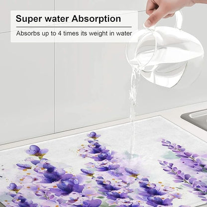 Absorbent Dish Drying Mat For Kitchen Counter, Lavender Microfiber Dish Drying Pad, Kitchen Gadgets For Easy Clean Multi-Use