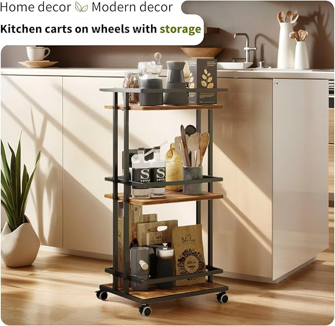 Bar Carts for The Home with Wheels, 3 Tier Beverage Bar Cart with Storage Shelves, Coffee Bar Cabinet for Your Home Entertainment