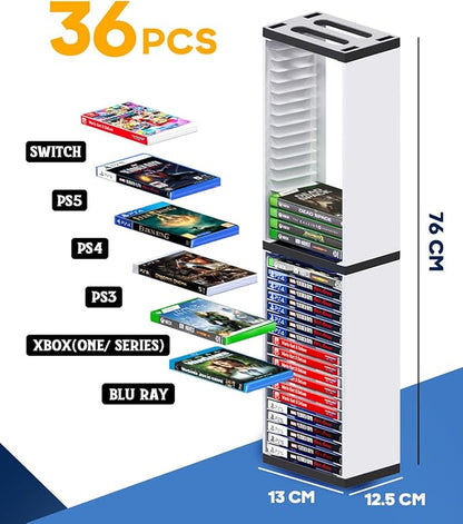 Nargos Video Game Storage Stand Tower for PS5/ PS4/ PS3/ Xbox Series S & X/Xbox one Game, Universal Game Disc Holder Vertical Blu Ray Case Organizer
