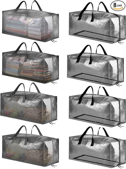 SpaceAid Heavy Duty Moving Bags, Extra Large Storage Totes W/Backpack Straps Strong Handles & Zippers, Alternative to Moving Boxes, Packing & Moving Supplies, Clear (8 Pack)