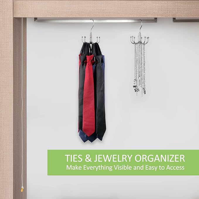 OMHOMETY Belt Hanger, 2 Pack Rotatable Belt Organizer for Closet, Accessories Rack, Space Saving Hanging Holder Storage Hook for Belt, Tie, Scarf, Purse, Bra, Tank Top, Silver