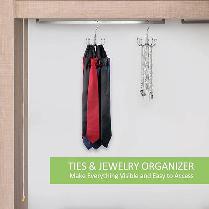 OMHOMETY Belt Hanger, 2 Pack Rotatable Belt Organizer for Closet, Accessories Rack, Space Saving Hanging Holder Storage Hook for Belt, Tie, Scarf, Purse, Bra, Tank Top, Silver