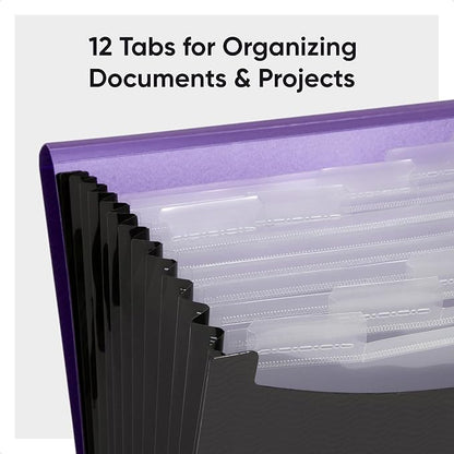 Smead Poly Frequency Expanding File Folders, Flap and Cord Closure, Letter Size, Wave Pattern, 13 Pocket, Purple/Black (70862)