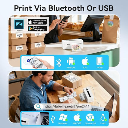 TATTMUSE Bluetooth Thermal Label Printer, 300DPI 4X6 Shipping Label Printer for Small Business, Receipt Thermal Printer Compatible with Phone, iOS, Android, Windows, Mac, Amazon, Ebay, Shopify, White