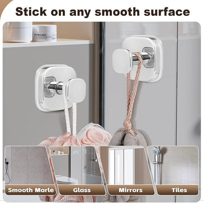 Supopular Suction Cup Hooks for Shower Heavy Duty No-Drill– Reusable Multi-Purpose Hooks Adheres to Glass, Mirrors, Tiles & Smooth Surfaces for Towels, Robes, Loofah& Body Sponge (2, Chrome Polished)