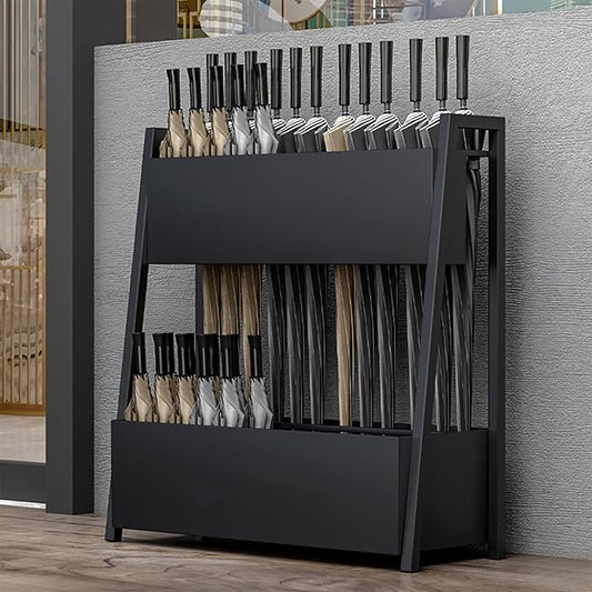 Large Capacity Umbrella Stand Rack For Entryway Commercial Umbrella Stand Metal Square Umbrella Rack Organizer Free Standing Umbrella Holder Bin No Installation Required For Home Hotel Office(Black,68