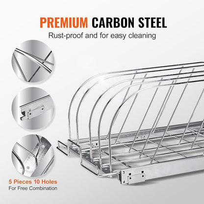 VEVOR Pan and Pot Rack, Expandable Pull Out Under Cabinet Organizer, Cookie Sheet Baking Pans tray Organization, Adjustable Wire Dividers, Steel Lid Holder for Kitchen Cabinet & Pantry Storage, 13.8"W