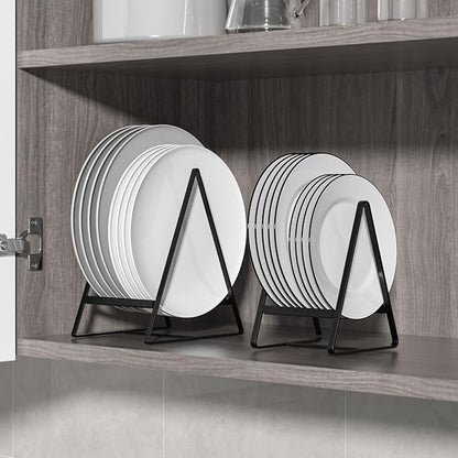 Hikinlichi 2 Pack Triangle Plate Holders Organizers Large Upright Cabinet Dish Drying Racks Metal Plate Dish Organizers Racks Stands for Countertop and Cupboard Black