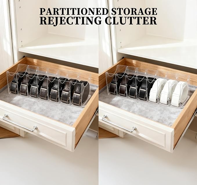HZJYW Belt Organizer Rack 7-Grid Acrylic Transparent Belt Box for Men's and Women's Home use Transparent Wardrobe tie and Bow Display Cabinet with Storage Container for Drawers and wardrobes