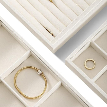 Dansmiy Linen 12 Grid Stackable Bangle Storage Tray, Bracelet Watch Display Tray, Jewelry Shop Counter Showcase Table Top Organizers, Makeup Table Drawer Insert Jewelry Tray