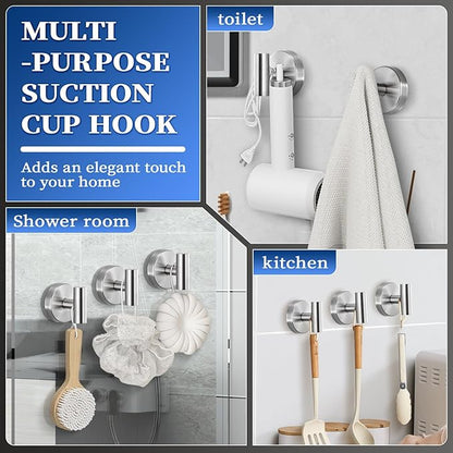 warlve Suction Cup Hooks No Drill Stainless Steel Shower Hooks Towel Hook Robe Hook Heavy Duty on Smooth and Non-Porous Surfaces in Bathrooms Kitchen Bedroom (2, Brushed Nickel)