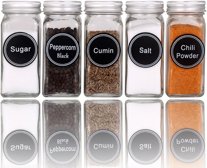 SWOMMOLY 771 Printed Spice Jar Labels with Extra Write-on Labels, Pantry Stickers and Chalk Marker Pen. Chalkboard and Transparent Set
