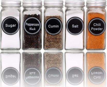 SWOMMOLY 771 Printed Spice Jar Labels with Extra Write-on Labels, Pantry Stickers and Chalk Marker Pen. Chalkboard and Transparent Set