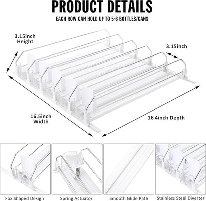 ONCHSH Drink Organizer for Fridge,Soda Can Drink Organizer for Refrigerator,Beer Pop Can Water Bottle Storage for Pantry,Width Adjustable Beverage Pusher Glide (White, 16.4" D - 5 Rows)