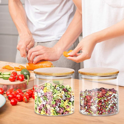 4 Pack Glass Jars with Airtight Bamboo Lids, Glass Kitchen Canisters Clear Container for Food Storage of Dry Goods, Cookie, Candy, Spices, Coffee Beans and More, 18.6 OZ