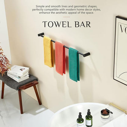 KOKOSIRI Towel Holder Black for Bathroom and Lavatory 36-Inch Towel Bar Single Bath Rack Wall Mounted Stainless Steel Bathroom Hardware, B4007BK-L36