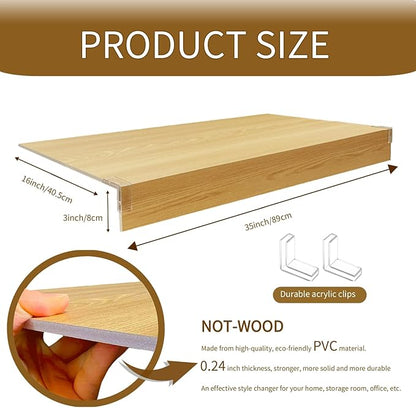 Wire Shelf Cover, Wire Rack Covers for Pantry,4 Pcs PVC Wood-Look Faux Wood Shelf Liners,35x16 Inch,0.24inch Thick for Home and Kitchen Organization