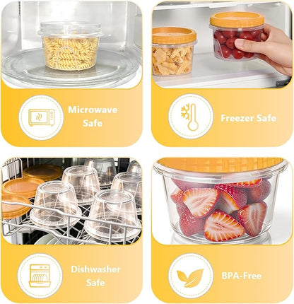 Slomg 10 Pack 16 oz Freezer Storage Containers with Yellow Twist Top Lids, Small Plastic Food Storage Soup Meal Prep Containers, Leakproof Overnight Quart Containers for Lunch Leftover Fruit Salad Oat