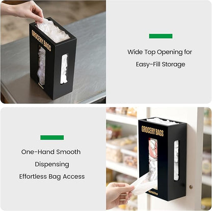 Extra Large Black Bamboo Grocery Bag Holder for Plastic Bags, Under Sink Cabinet or Wall Mounted Organizer, Space-Saving Bag Dispenser for Kitchen, Pantry, Laundry Room, Garage