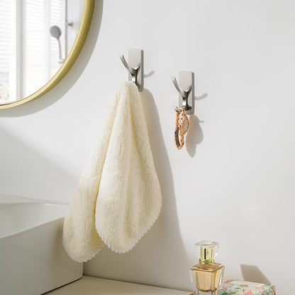 Josmimic Self Adhesive Towel Hooks: Extra Strong 13LB, Stainless Hook for Hanging Loofah, Towels, Coat, Bath Robe Bathroom Shower, Brushed Nickel, 4 Pack