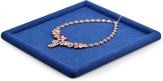 Oirlv Top Microfiber Jewelry Tray Square Nightstand Organizer Rings Earrings Necklace Trinket Storage Tray Showcase Jewelry Display (Blue)