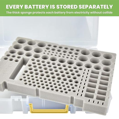 Battery Organizer Storage Holder- Batteries Case Containers Box with Tester Checker BT-168. Garage Organization Holds 225 Batteries AA AAA C D Cell 9V 3V Lithium LR44 CR2 CR1632 CR2032 (Blue)