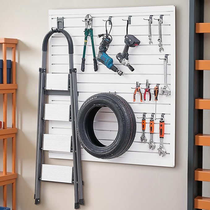 VEVOR Slat Wall Paneling, 4 x 4 ft, PVC Garage Slatwall with Modular Design, White Slat Wall Easy-to-Install Adjustable Slatwall Panel with Coupling Structure & DIY Cutting, Fits for Storage & Display