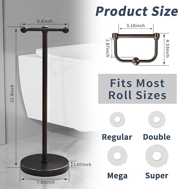 Toilet Paper Holder Stand, Post Pivoting Design Free Standing Toilet Paper Holder, SUS304 Stainless Steel Toilet Paper Roll Holder, Heavy Stable Base (Oil Rubbed Bronze)