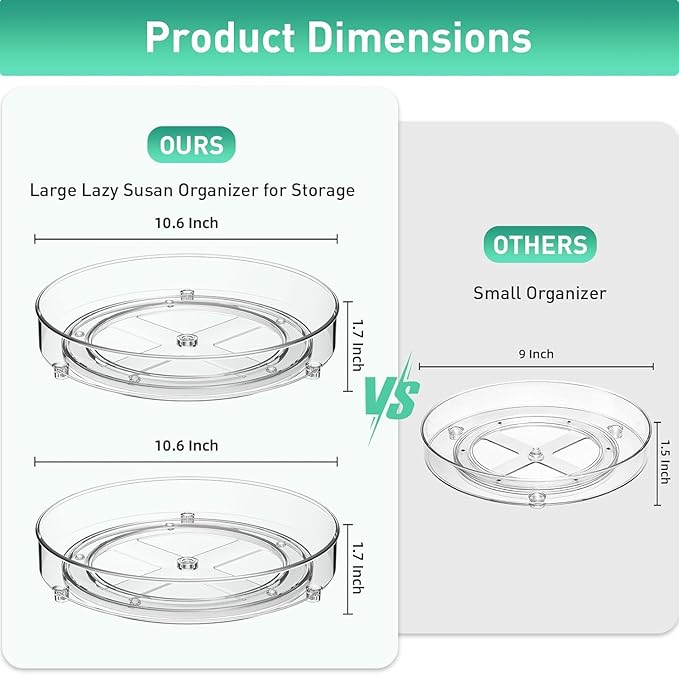 3 Pack Lazy Susan Organizer, 10.7 Inch Lazy Susan Turntable for Cabinet, Turntable Organizer for Pantry Organizers and Storage, Non-Skid Fridge Organizer