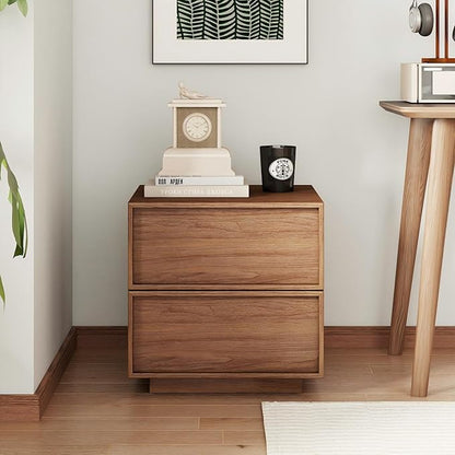 RYWI11OUSE Wooden Nightstand with Storage,Modern Night Stand with 2 Drawers, Bedside Table for Bedroom, Walnut
