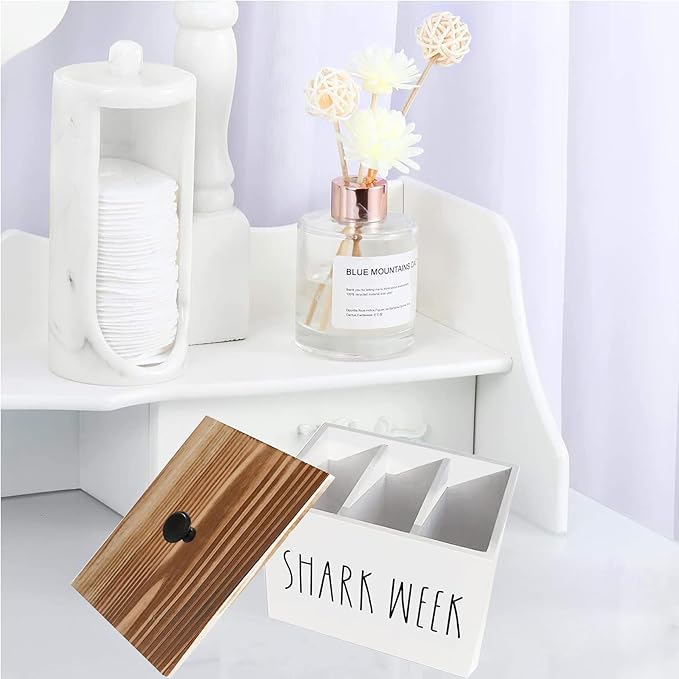 Tampon Holder for Bathroom,Farmhouse Bathroom Organizer,Rustic Wood Bathroom Storage Bin with Lid,Wood Movable Partition Feminine Product Organizer with Lid,Bathroom Accessories Box (Rustic wood)