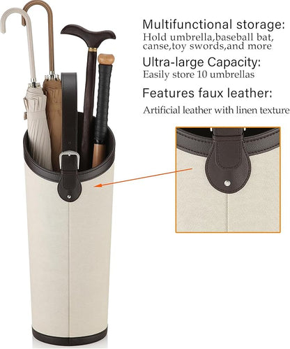 Artificial Leather Umbrella Holder Rack Hallyway Cane Stand for Entryway Large Capacity Can Storage 10 Umbrella Mid-Century Modern Stylish Umbrella Storage with Removable Drip Water Tray
