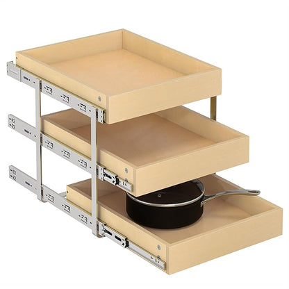 WelFurGeer 3-Tier Pull Out Cabinet Organizer with Soft Close, Heavy-Duty Slide Out Drawers for Cabinets, Pull Out Drawers for Cabinets, Bottom Mount Shelves for Kitchen, Pantry, Bathroom