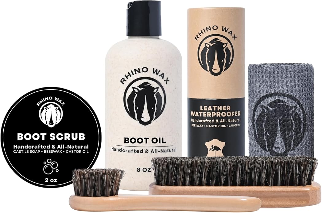 Cowboy Boot Cleaning and Conditioning Kit (6 Pieces) - Ultimate Cowboy Boot Care Kit - Cleaner (Boot-Scrub) + Conditioner (Leather Oil) + Waterproofing Wax + Brushes + Microfiber Cloth