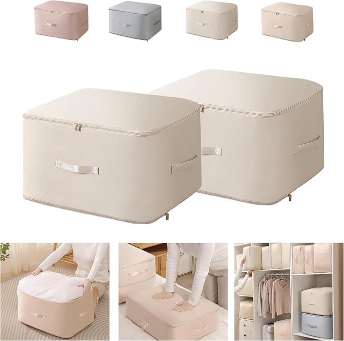 Ultra Space Saving Self Compression Organizer,Packing Cubes,Waterproof And Moisture-Proof,Space Saving Storage Tote,For Blankets Clothes Duvet Comforter（Oatmeal 21.2 * 16.2 * 23.6 In-2pcs）